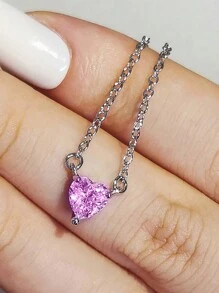 2023 新款時尚心形銀色項鍊女裝派對禮品首飾批量銷售 X6227 - 粉色 - 查看 3