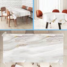 1PC Platinum Marble Round Table Cloth Wipable Table Cloth Cover Waterproof Fabric Farmhouse Abstract Kitchen Table Decoration Picnic Terrace Spring/Summer Decoration Rectangle 60*60/60*84/60*104 Inches - White Gold - View 1