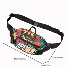 潮流街頭時尚胸部背帶腰包運動肩袋,男孩學生臀包胸袋束緊袋,男士情人節禮物 - 黑與白 - 查看 6