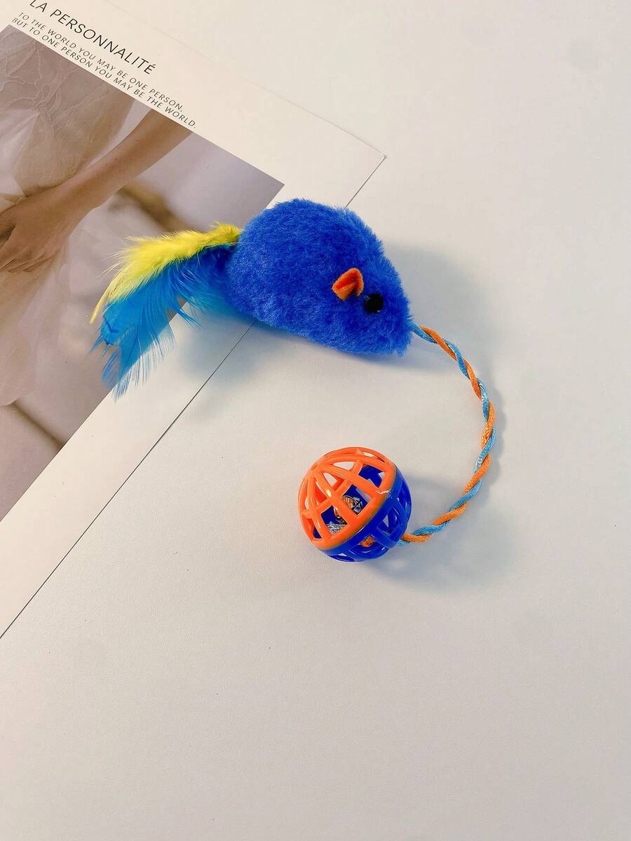 1pc Cat Toy Set, Including Self-Entertaining Cat Ball, Feather, Bell, Teaser Wand, Interactive Intelligence Toys For Cats - Blue - View 1