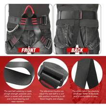 半身安全背帶,腰部和腿部添加襯墊的爬樹背帶,半身保護背帶 340 磅,用於消防救援探洞攀岩 - 黑色 - 查看 6