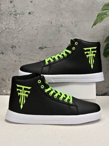 男士系带高帮 PU 皮革简约大码马靴，防水、防风、防滑、轻便、时尚休闲鞋、舞鞋、滑板鞋 - 綠色 - 查看 7