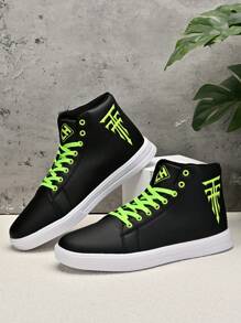 男士系带高帮 PU 皮革简约大码马靴，防水、防风、防滑、轻便、时尚休闲鞋、舞鞋、滑板鞋 - 綠色 - 查看 6