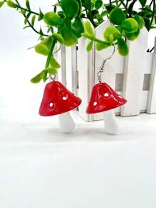 1對時尚可愛的蘑菇造型耳環 - 彩色 - 查看 1