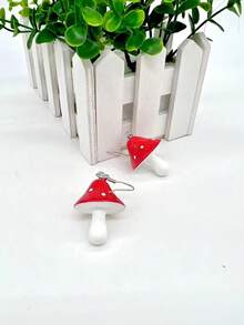 1對時尚可愛的蘑菇造型耳環 - 彩色 - 查看 2