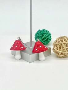 1對時尚可愛的蘑菇造型耳環 - 彩色 - 查看 3