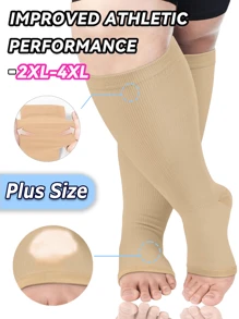 Plus Size Open Toe Copper Wellow Compression Socks Women Men Toeless Footless Wide Calf Knee High Support For Travel/Sports Christmas Gift Unisex - Apricot - View 1