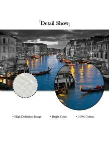 1張城市風景畫壁飾海報,帆布材質,湖泊畫壁畫,精美家居禮品,適用於家庭客廳、臥室、廚房、浴室、辦公室等,不含相框 - 藍色 - 查看 6