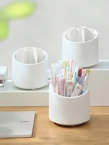 旋轉和分隔設計的化妝品收納盒,可組織刷子,口紅等等,無防塵蓋,適用於各種場景 - 白色 - 查看 3