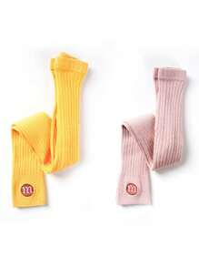 2入組女寶寶字母刺繡打底褲,春秋季穿著,舒適柔軟的面料,適用於四季 - 彩色 - 查看 3