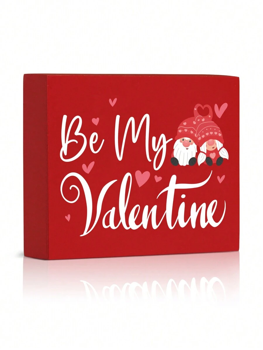 Putuo Decor 普陀裝飾1入組紅色木製盒子標誌,成為我的情人,農舍客廳壁爐木工藝品,4.7 X 5.8英寸情人節禮物 - 彩色 - 查看 1