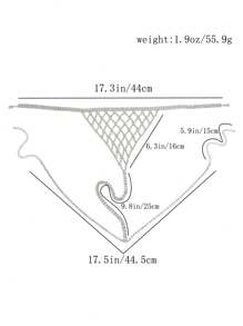 Gợi cảm & Sang trọng Bộ Bikini Với Dây chuyền cơ thể , Pha lê Không vòng thép , Quần lót Thong , Lưới Che phủ Đầm , Hoàn hảo Cho bữa tiệc Đối với phụ nữ - Bạc - Xem 3
