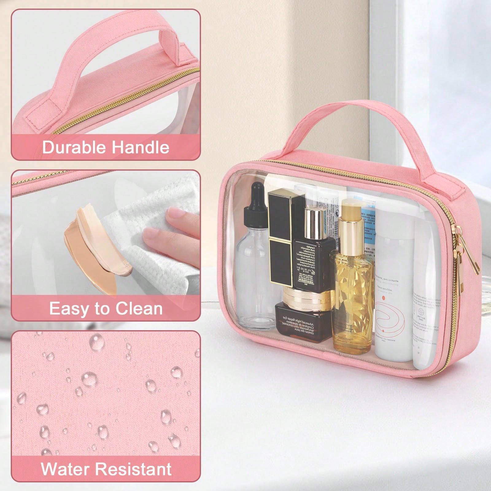 2 Pcs Clear Travel Makeup Bag, TSA Approved Toiletry Bag, Transparent