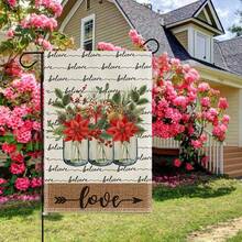 1入組情人節花卉和字母圖案花園旗幟,雙面印刷30x45cm室外院子裝飾,適用於求婚、紀念日、派對氣氛（支架不含） - 彩色 - 查看 1