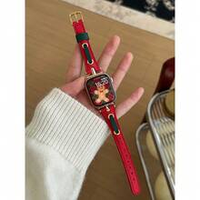 1入組T形新時尚聖誕節牛皮手錶帶，配用於Apple手錶Ultra/Se/8/7/6/5/4/3/2/1，相容於38/40/41/42/44/45/49mm - 紅色 - 查看 2