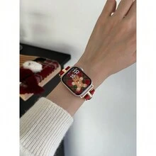 1入組T形新時尚聖誕節牛皮手錶帶，配用於Apple手錶Ultra/Se/8/7/6/5/4/3/2/1，相容於38/40/41/42/44/45/49mm - 紅色 - 查看 4