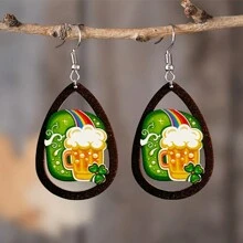 1pair Irish Festival Celebration Beer Shaped Earrings, Party & Festival Dangle Earrings, Stylish Wooden Ear Jewelry, Gift - Ks-5 - View 1