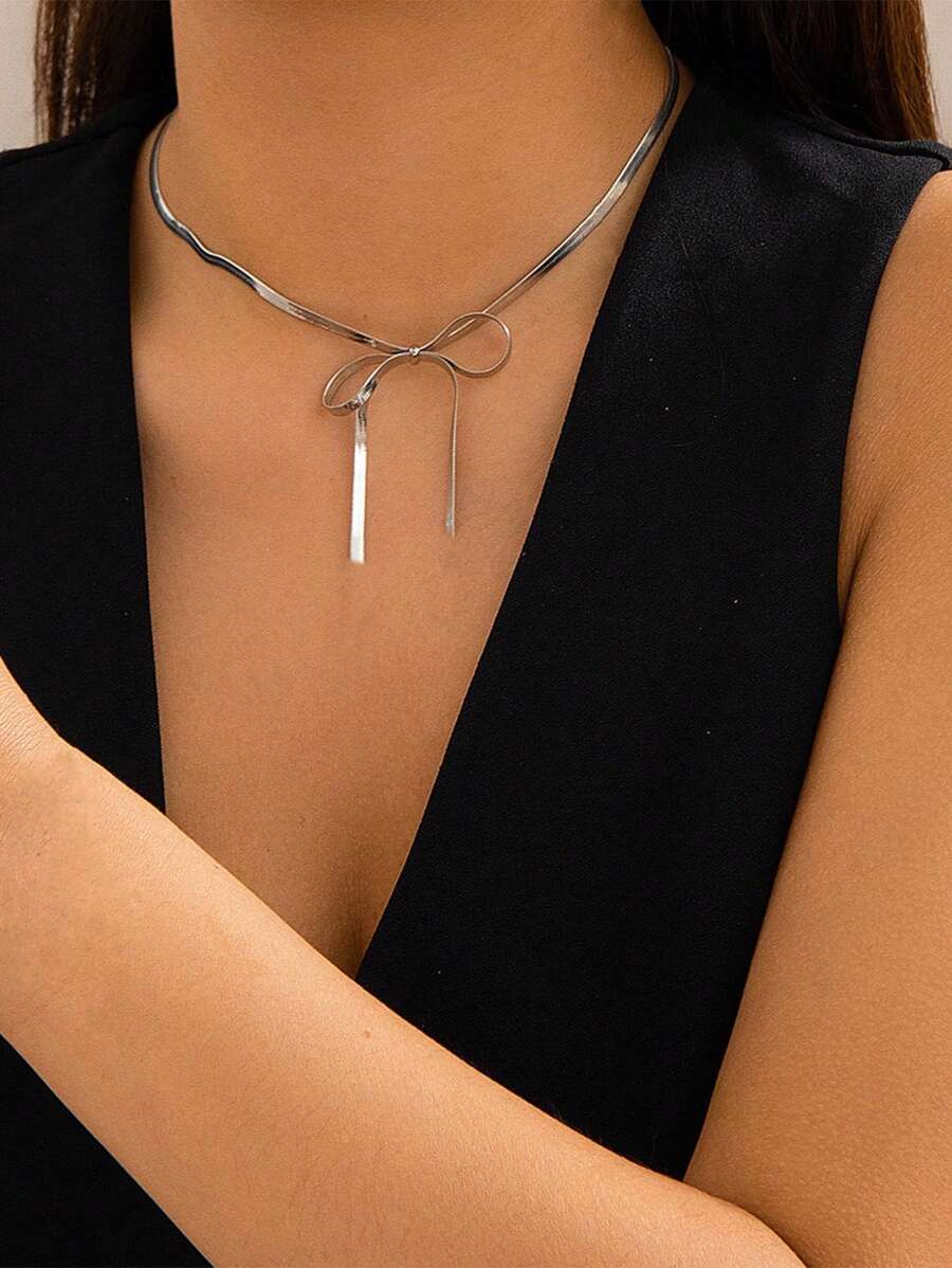 1 chiếc vòng cổ nhung sang trọng đính nơ và ngọc trai giả cho bé gái tuổi teen, phong cách Nhật Bản-Hàn Quốc, đeo hàng ngày đơn giản, ngày lễ tình nhân, mẹ, mẹ, ngày của mẹ, quà tặng - Bạc - Xem 1