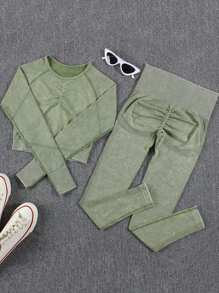 Ladies' Tie Dye Washed Sports Set Women Set - Green - View 1