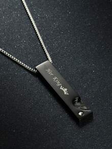 1pc Fashionable Valentine'S Day Gift Titanium Steel Couple Necklace King Heart Pendant Necklace - Black - View 7