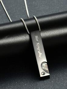 1pc Fashionable Valentine'S Day Gift Titanium Steel Couple Necklace King Heart Pendant Necklace - Black - View 4