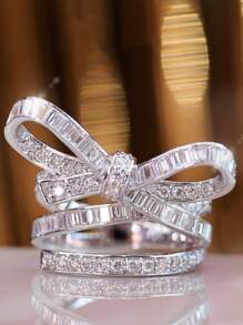 1pc Luxury Bow Design Ring For Women's Wedding Jewelry Fashion Wedding Ring Shining  Ring - Silver - View 6