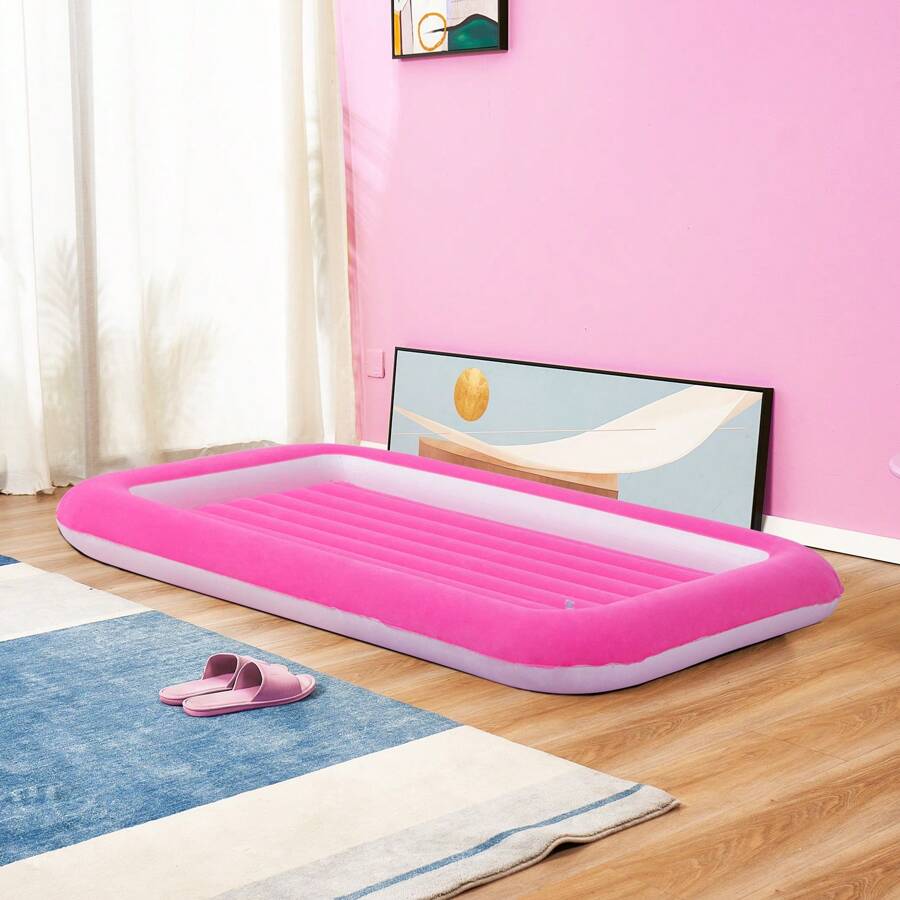 Kids Travel Air Mattress Inflatable Bed With Raised Sides - Pink - View 1