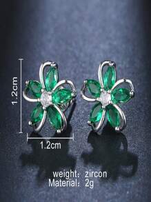 1 Pair Cute Transparent Zirconia Flower Stud Earrings, Suitable For Women's Wedding Wear, Shiny Crystal Fashion Bridal Jewelry