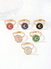 1pc Multicolor Crescent Shape Pendant With Dripping Oil Effect - Gold - View 1