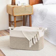 1pc Large Neutral-Colored Square Storage Basket For Bedroom With Handmade Woven Rope Handles, Can Be Used For Clothes, Toys, Blankets, Miscellaneous And Shoes Storage In Living Room, Bedroom, Nursery, Playroom, Home Decor, 18.9x13.4x11 Inches, 60L Capacity, Brown And White Laundry Hamper, Washing Basket Bathroom Organizer, Basket, Storage Basket, Foldable Laundry Basket