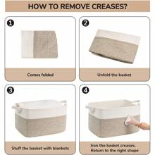 1pc Large Neutral-Colored Square Storage Basket For Bedroom With Handmade Woven Rope Handles, Can Be Used For Clothes, Toys, Blankets, Miscellaneous And Shoes Storage In Living Room, Bedroom, Nursery, Playroom, Home Decor, 18.9x13.4x11 Inches, 60L Capacity, Brown And White Laundry Hamper, Washing Basket Bathroom Organizer, Basket, Storage Basket, Foldable Laundry Basket