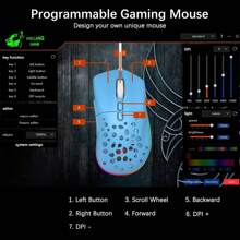 Mini Ultralight Wired Gaming Mouse RGB LED Backlit Gaming Mice With Weight Tuning Interchangeable Backward Plates,12,000 DPI Optical Sensor 7 Programmable Buttons Ergonomic For Windows PC Gamers - Blue - View 8