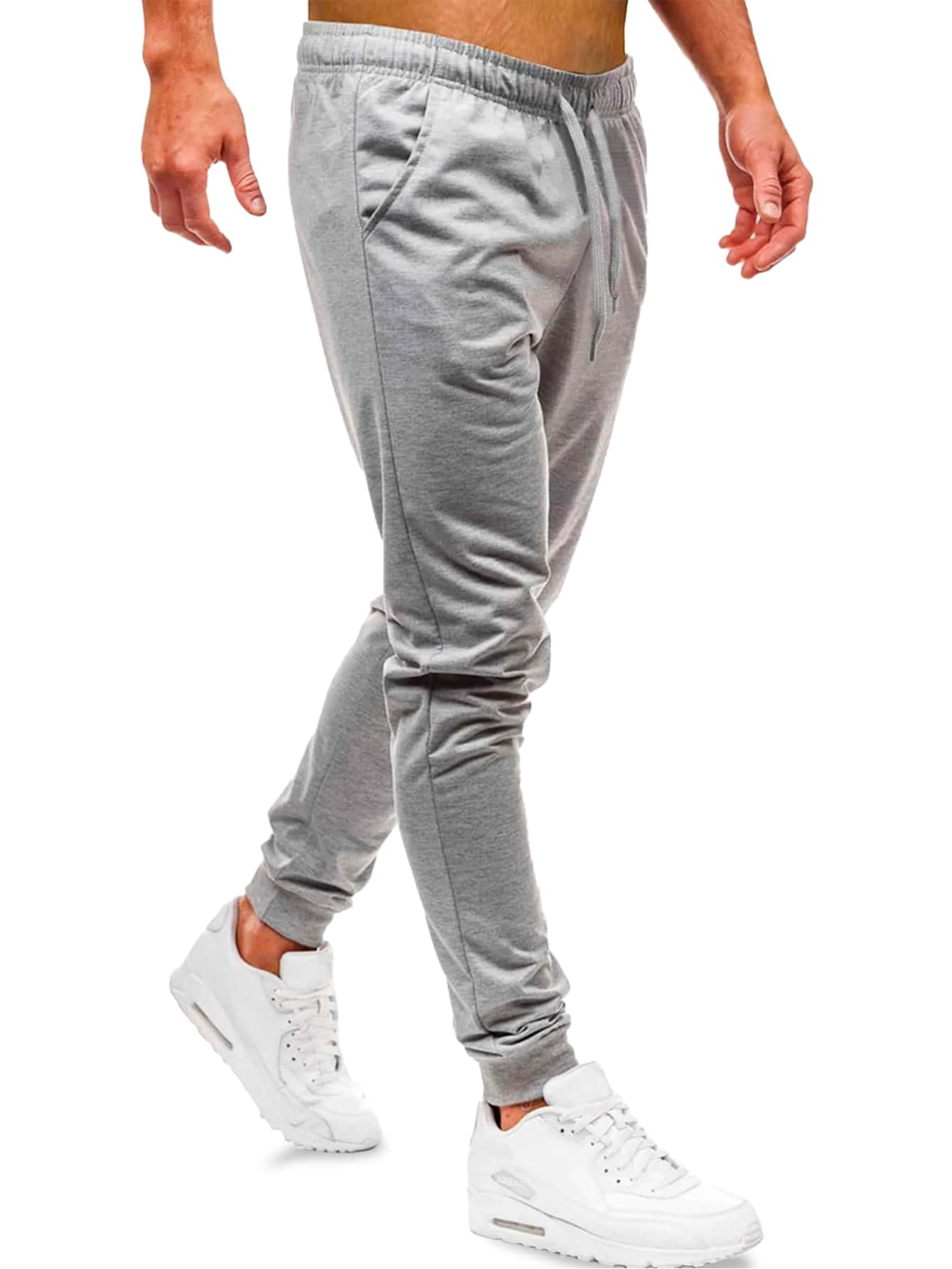 Pants Deportivos Hombre con Cintura Elastica y Cordon, Pants Jogger Hombre con Ajuste Slim Fit, para Ejercicios - Gris Claro - Añade 3