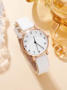 5pcs/Set Fashionable & Simple Women'S Watch And Heart Shaped Jewelry Set - White - View 4