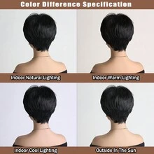 女式時尚 10 吋短卷合成假髮,黑色,有瀏海,適合日常佩戴 - 黑色 - 查看 6