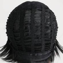 女式時尚 10 吋短卷合成假髮,黑色,有瀏海,適合日常佩戴 - 黑色 - 查看 8