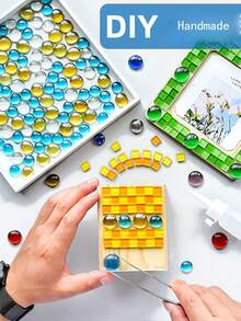 1袋50克手工diy扁平玻璃珠散珠輔助材料工藝品馬賽克貼片圓形玻璃貼片 - 冰淇淋色系 - 查看 4