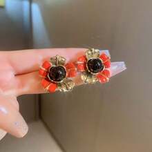 1對時尚奢華925銀針花與珍珠耳環,復古甜美耳釘,文藝中年耳飾,適合女性日常佩戴,是節日珠寶禮物 - 彩色 - 查看 5