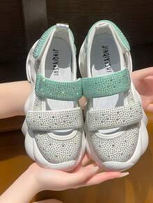 女士水晶魔鬼氈厚底涼鞋，2024新款夏季厚底楔型跟防水平台超輕運動鞋 - 綠色 - 查看 4