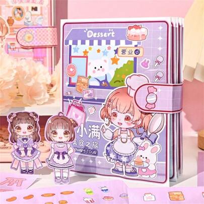 One Size Paper Doll Food Tour Model: Blue Handmade Book Material With No Need For Cutting, Relaxing And Fun! Scrapbook
