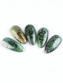 蛇花動物美甲印版不銹鋼印刷模板美甲印章模板模具美甲工具 - 銀色 - 查看 4