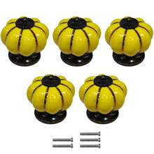 5入組/套鄉村風格卡通陶瓷南瓜形抽屜把手,適用於兒童房間,櫥櫃門的單手抽屜把手 - 黃色 - 查看 1