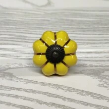 5入組/套鄉村風格卡通陶瓷南瓜形抽屜把手,適用於兒童房間,櫥櫃門的單手抽屜把手 - 黃色 - 查看 2