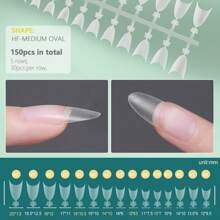nailpop 短半覆蓋假指甲150pcs全霧面中圓形12個尺寸無c型曲線假指甲,適用於指甲延伸藝術家居diy美甲沙龍 - 無色 - 查看 2