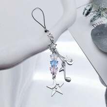 Pentagram Musical Note Guitar Shaped Mobile Phone Charm - Blue - View 2