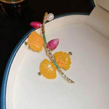 1枚18k鍍金鈦鋯、淡水珍珠和銀杏葉設計的胸針 - 獨特時尚的珠寶配件,適合女性的日常穿著,節慶禮物 - 彩色 - 查看 4