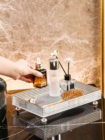 1 pieza Estantería de almacenamiento de cosméticos transparente, bandeja organizadora de escritorio, para vacaciones en la playa, colección de baño, colección de dormitorio, gran capacidad