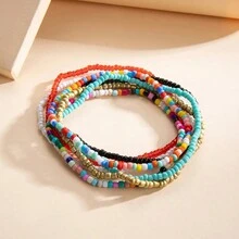 7入組隨機顏色波西米亞風手工珠子女士腳鍊,適合海灘穿著 - 彩色 - 查看 10