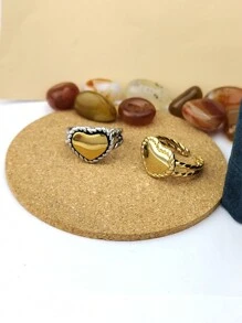 1pc Fashionable Vintage Stainless Steel Heart Shaped Open Ring, Adjustable Size. Great For Gifting Family Or Friends On Birthdays, Anniversaries, Valentine's Day, And Other Holidays. - Multicolor - View 8