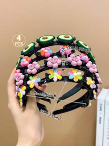 4入組女孩子甜美可愛的多彩編織髮帶 - 彩色 - 查看 2